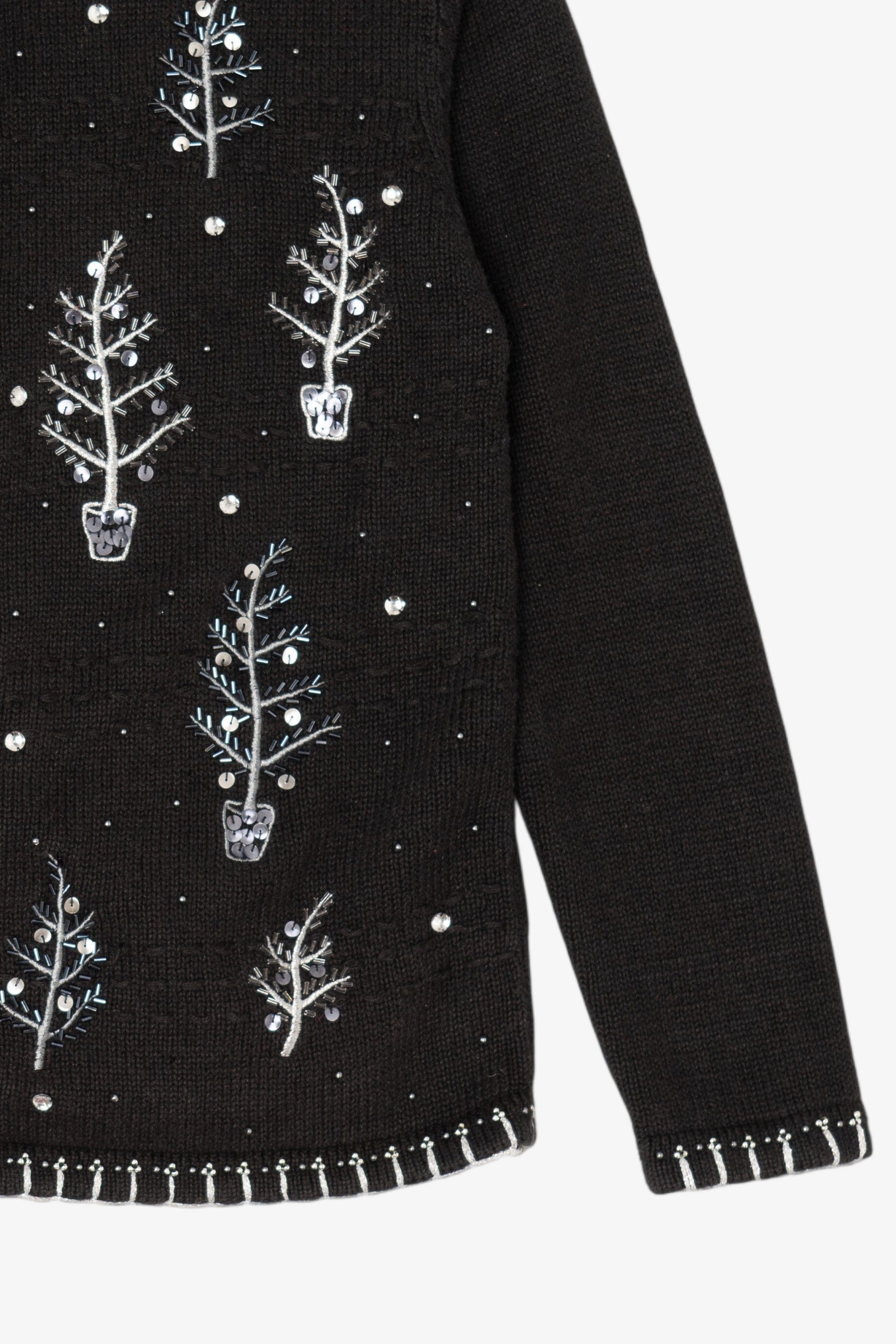 Vintage Black Basic Editions Trees Ugly Christmas Cardigan (1990s)
