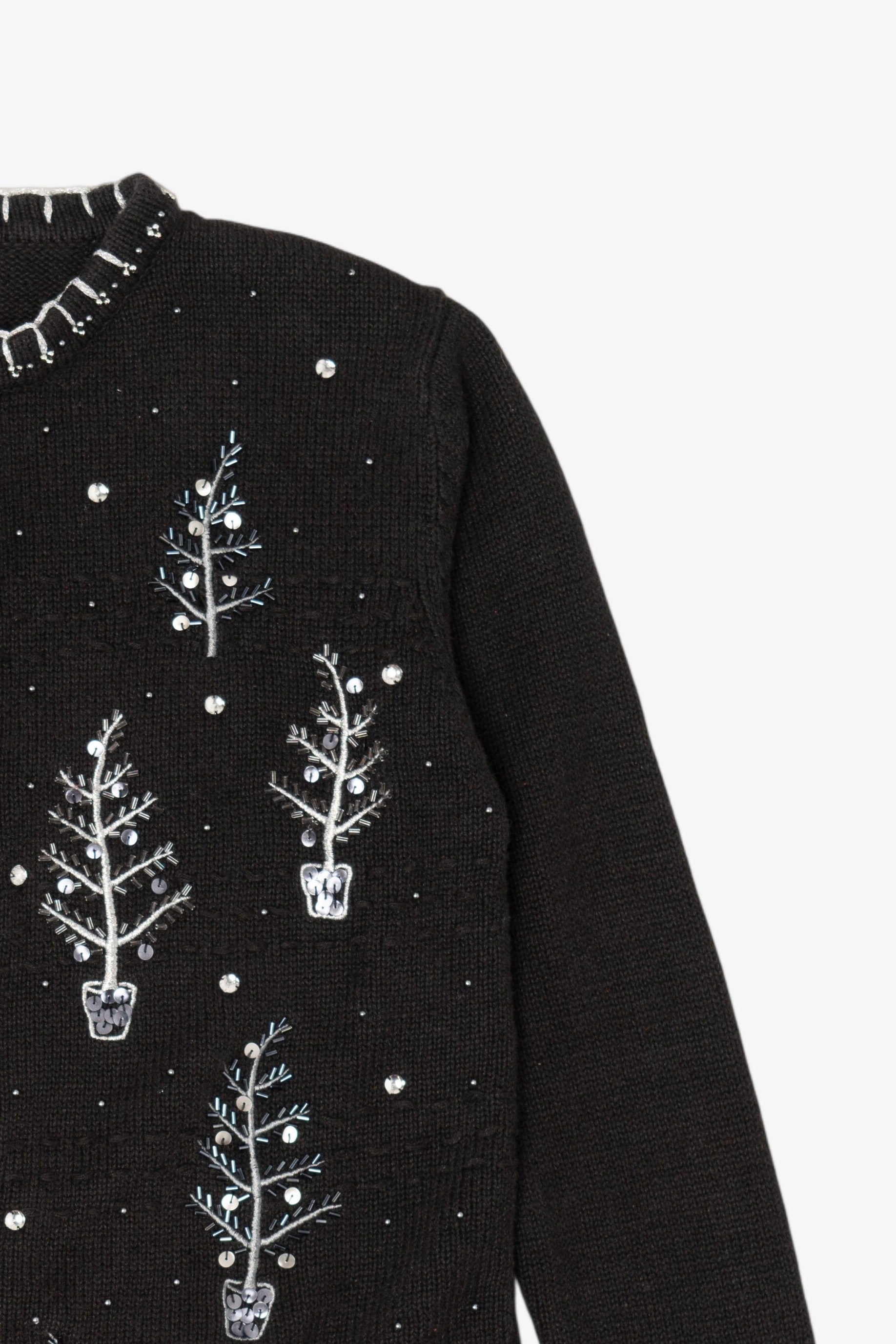 Vintage Black Basic Editions Trees Ugly Christmas Cardigan (1990s)