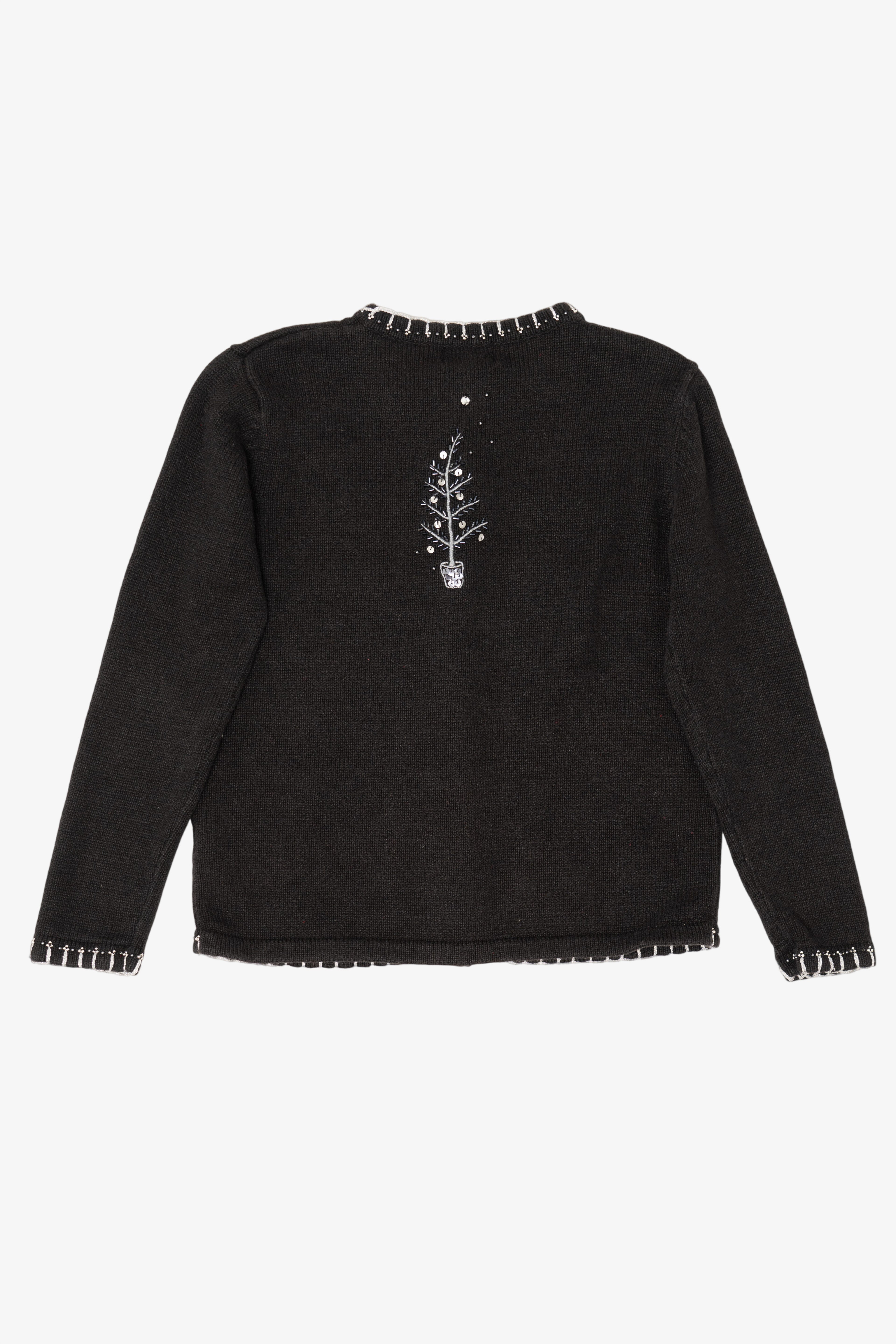 Vintage Black Basic Editions Trees Ugly Christmas Cardigan (1990s)