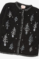 Vintage Black Basic Editions Trees Ugly Christmas Cardigan (1990s)