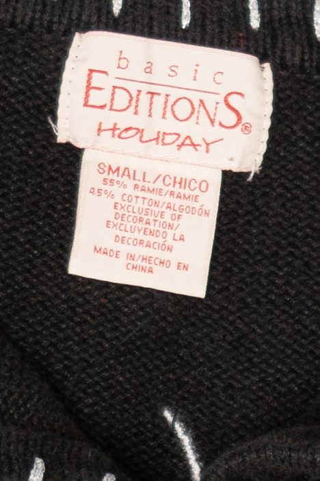 Vintage Black Basic Editions Trees Ugly Christmas Cardigan (1990s)