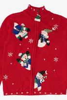 Vintage Red White Stag Snowmen Ugly Christmas Cardigan (1990s)