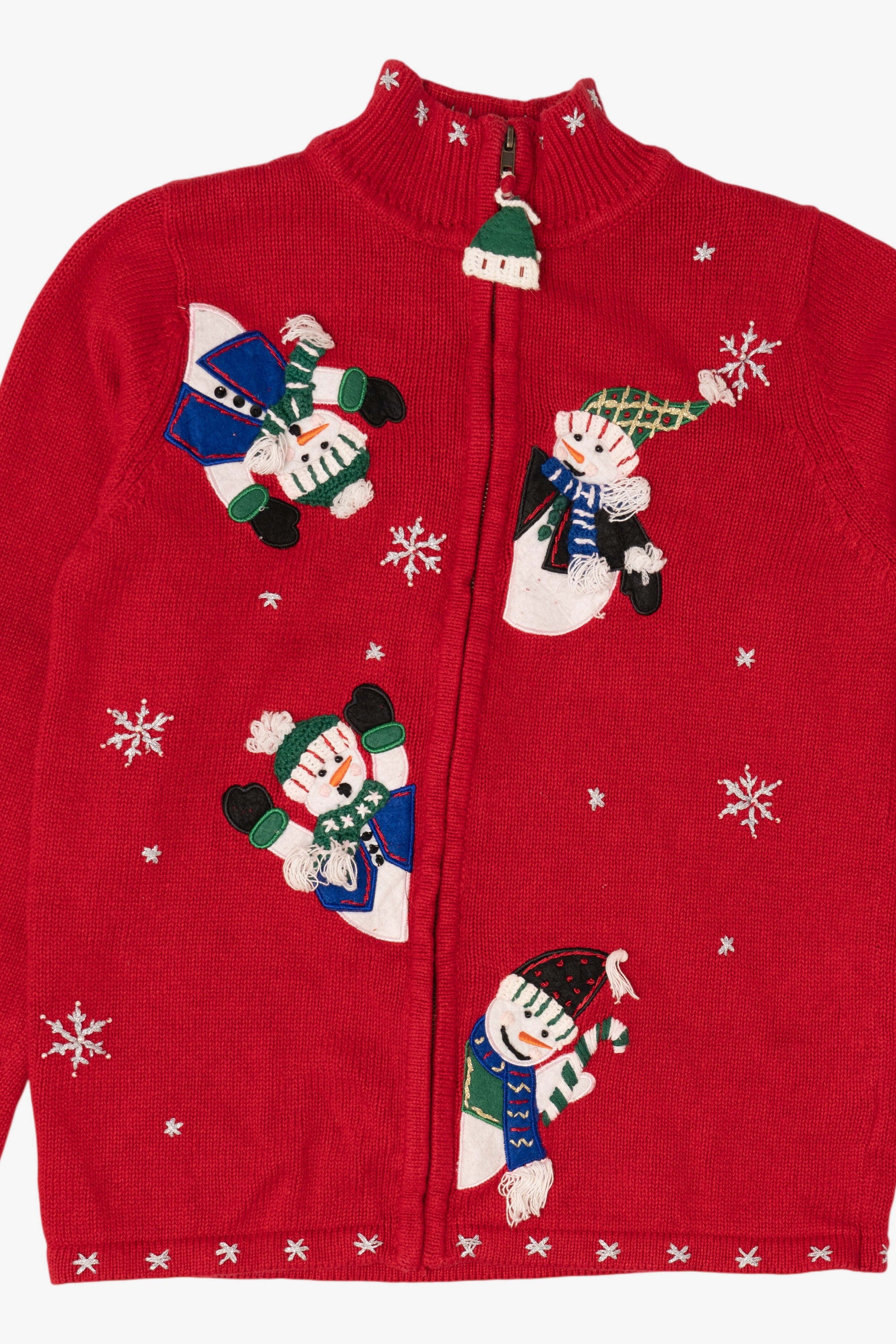 Vintage Red White Stag Snowmen Ugly Christmas Cardigan (1990s)