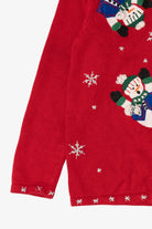 Vintage Red White Stag Snowmen Ugly Christmas Cardigan (1990s)
