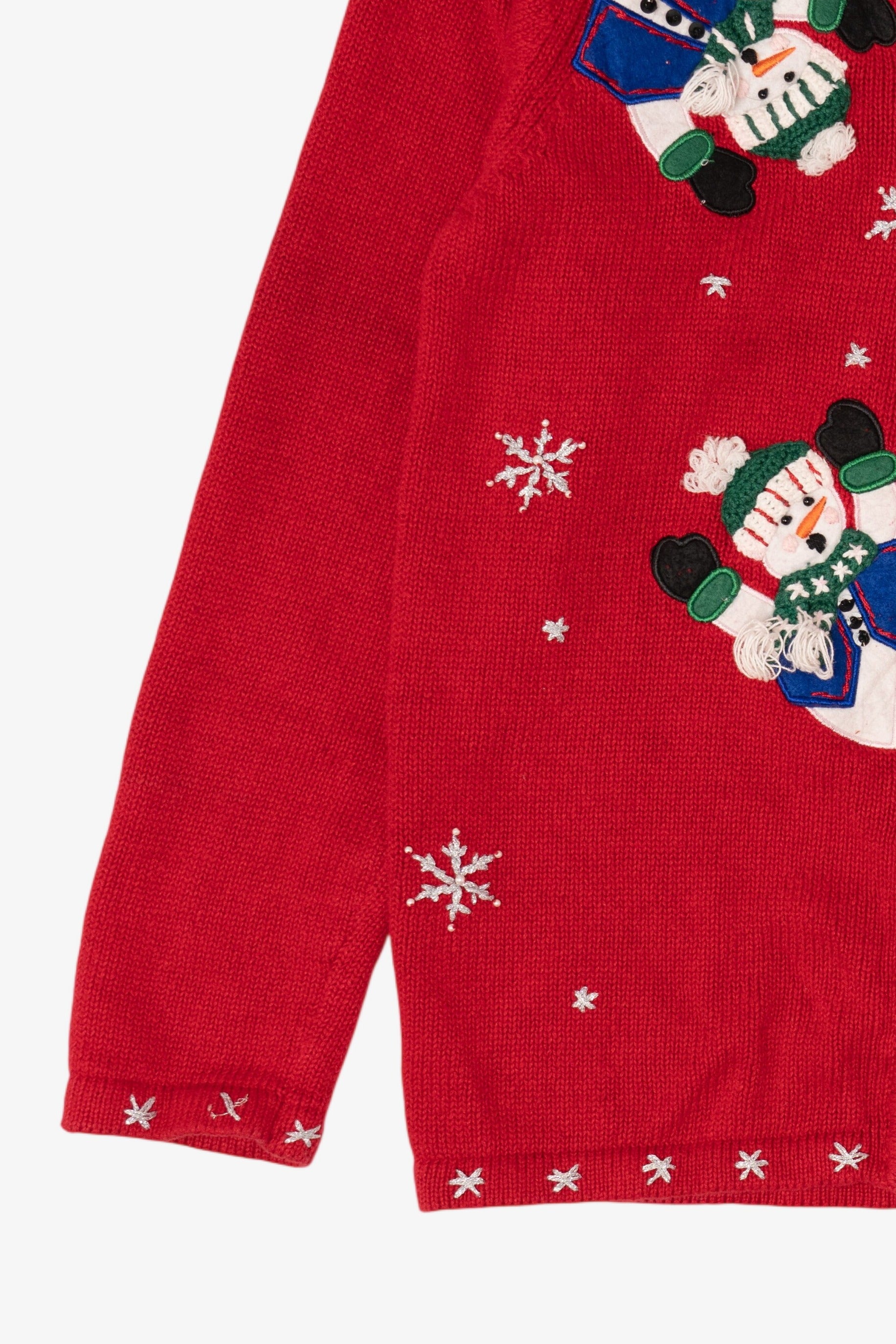 Vintage Red White Stag Snowmen Ugly Christmas Cardigan (1990s)