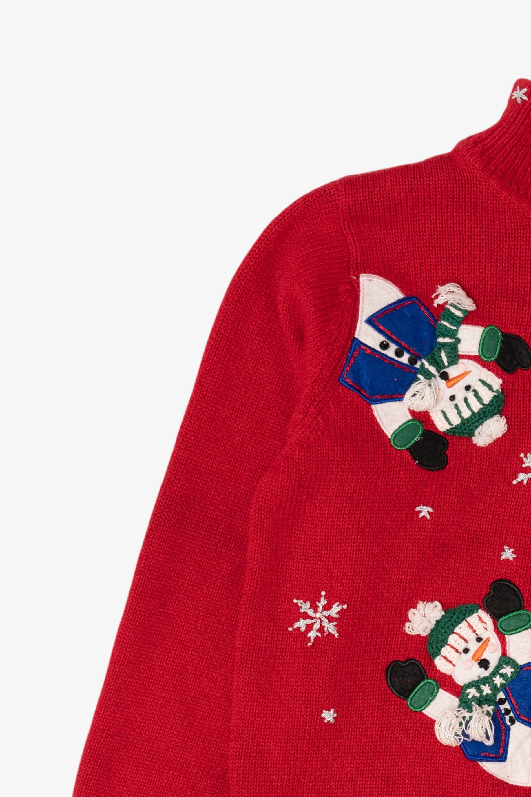 Vintage Red White Stag Snowmen Ugly Christmas Cardigan (1990s)