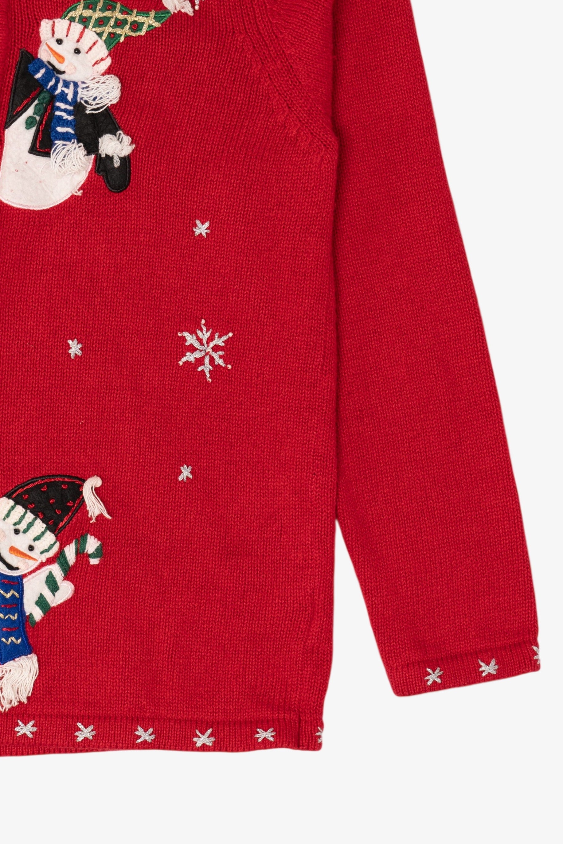 Vintage Red White Stag Snowmen Ugly Christmas Cardigan (1990s)