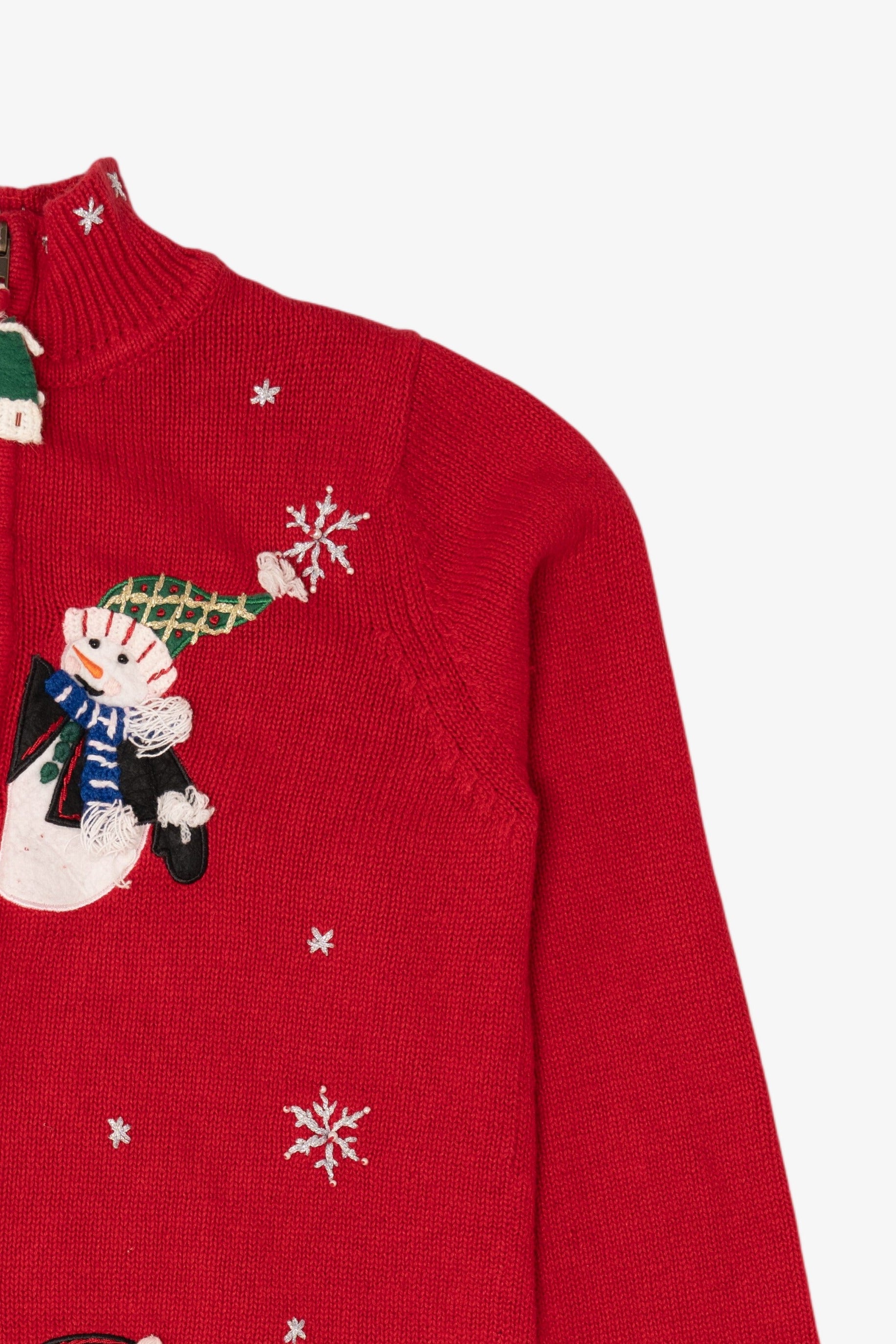 Vintage Red White Stag Snowmen Ugly Christmas Cardigan (1990s)