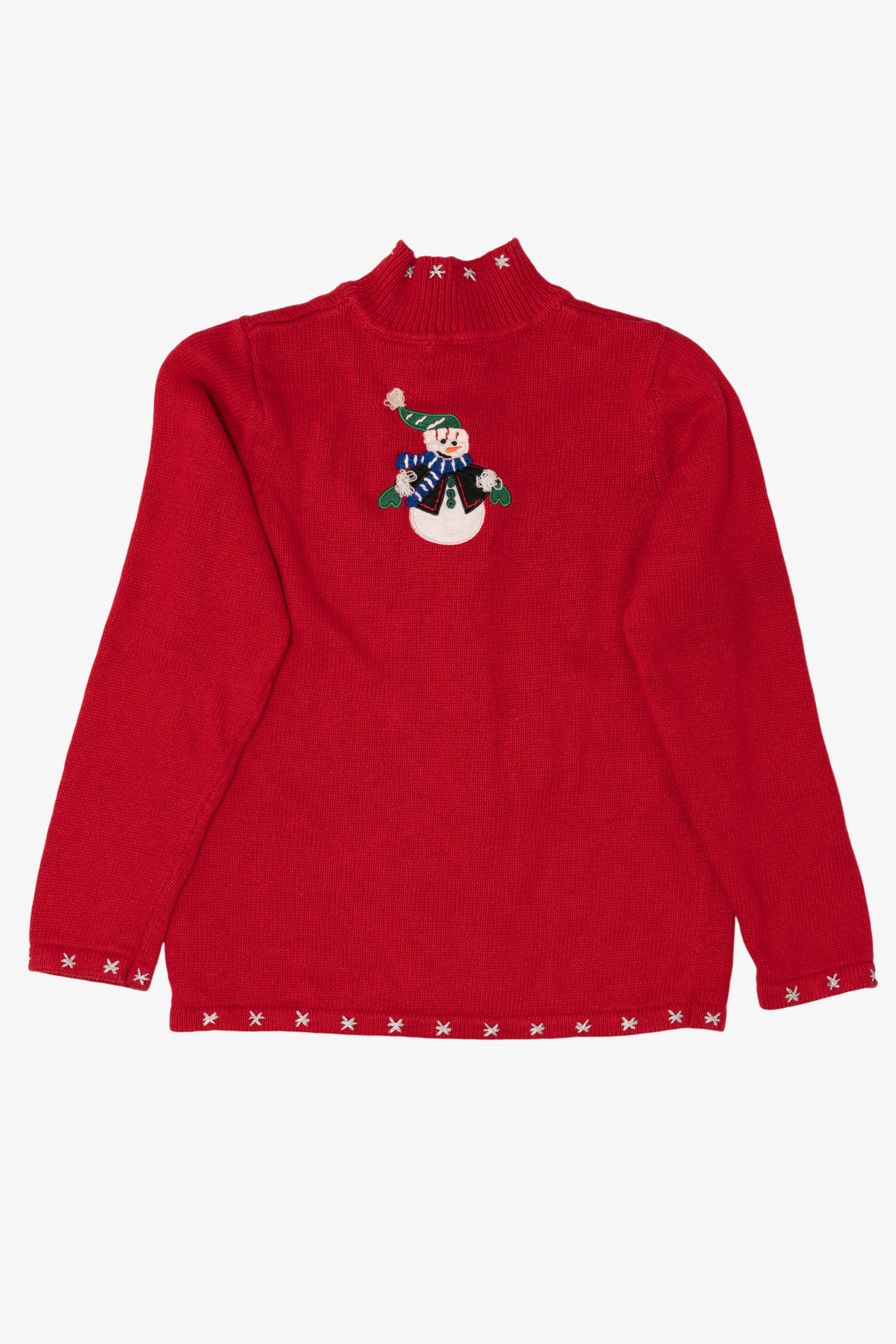 Vintage Red White Stag Snowmen Ugly Christmas Cardigan (1990s)