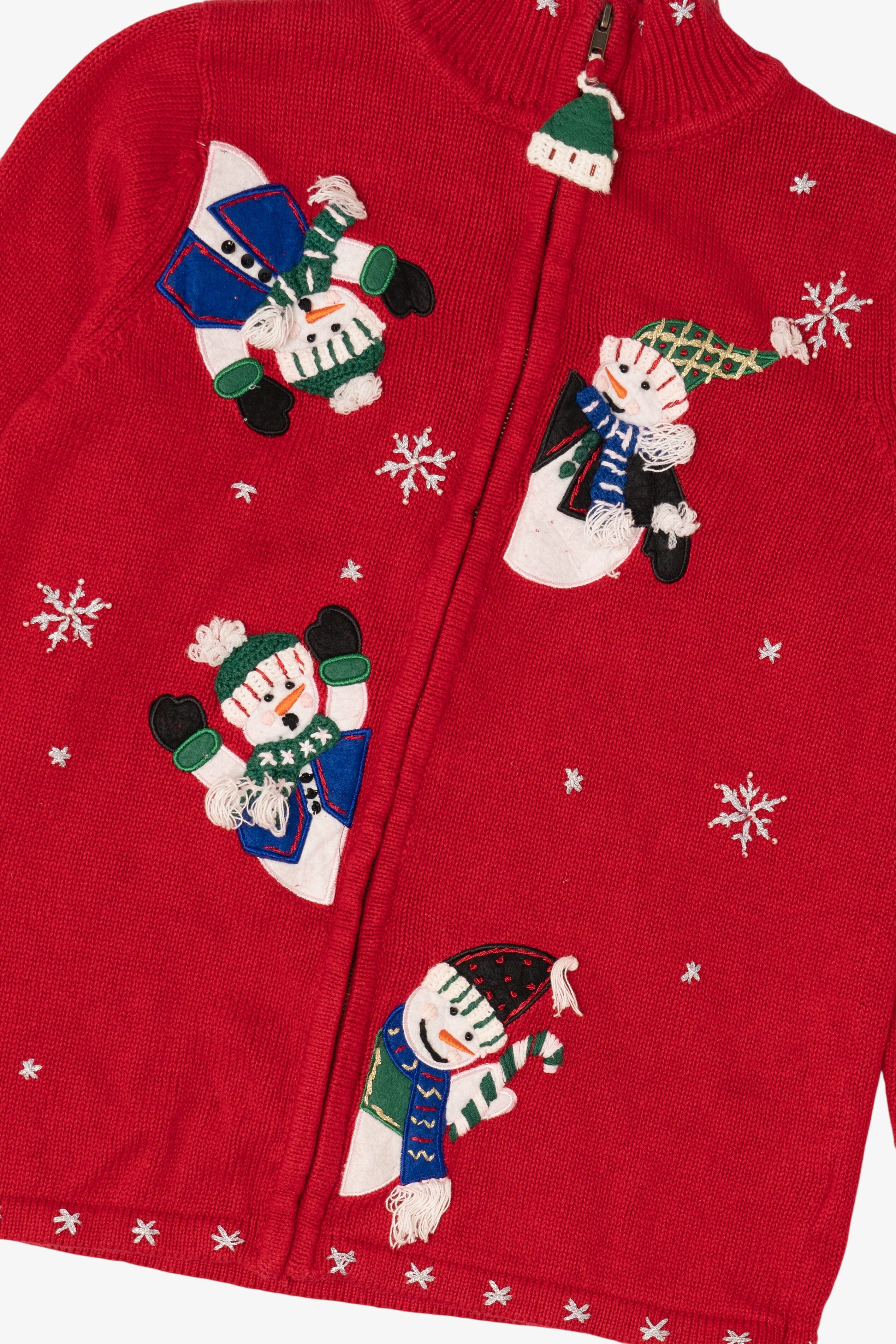 Vintage Red White Stag Snowmen Ugly Christmas Cardigan (1990s)