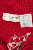 Vintage Red White Stag Snowmen Ugly Christmas Cardigan (1990s)