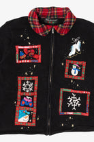 Vintage Black Hampshire Studio Snowmen Ugly Christmas Cardigan (1990s)