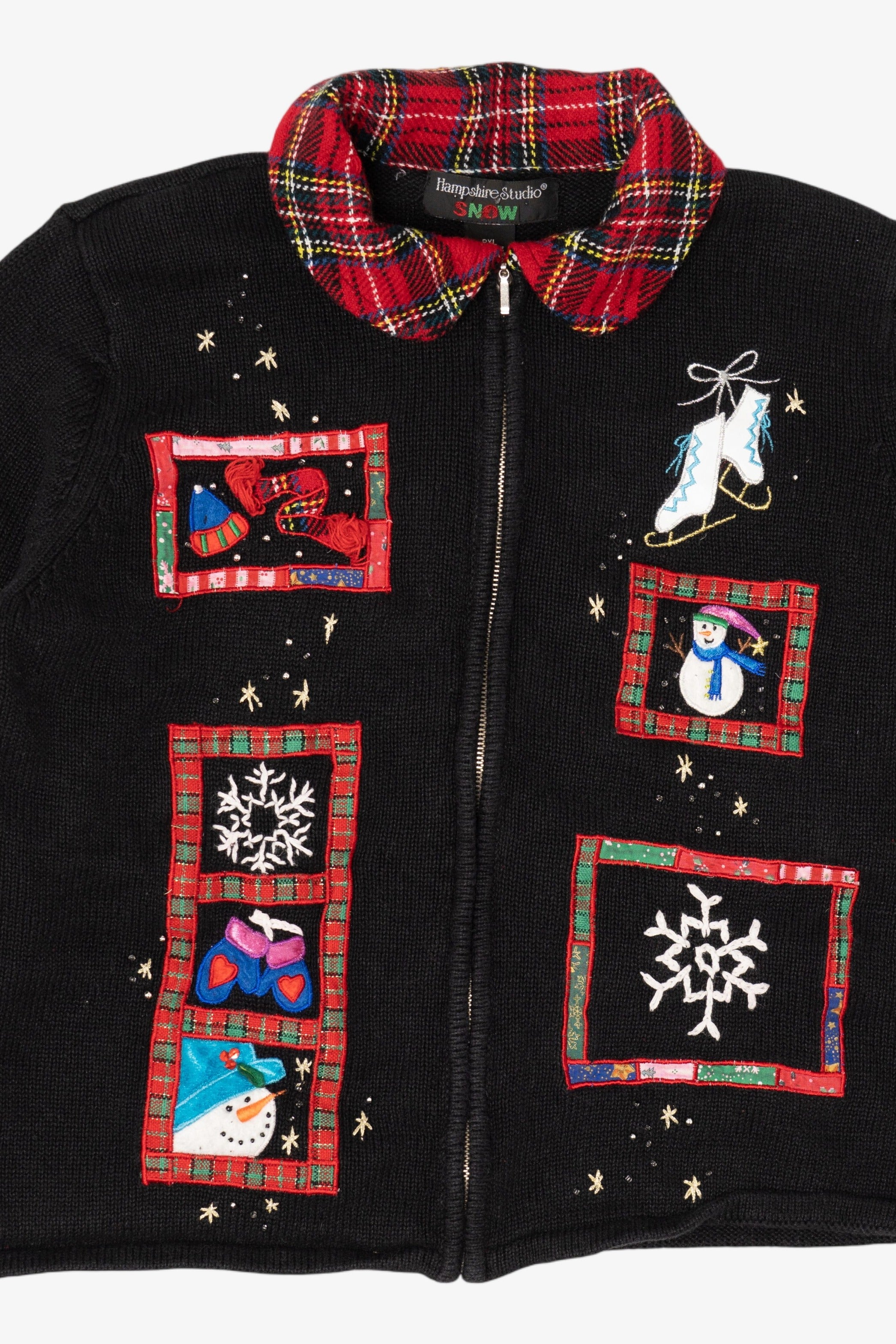 Vintage Black Hampshire Studio Snowmen Ugly Christmas Cardigan (1990s)