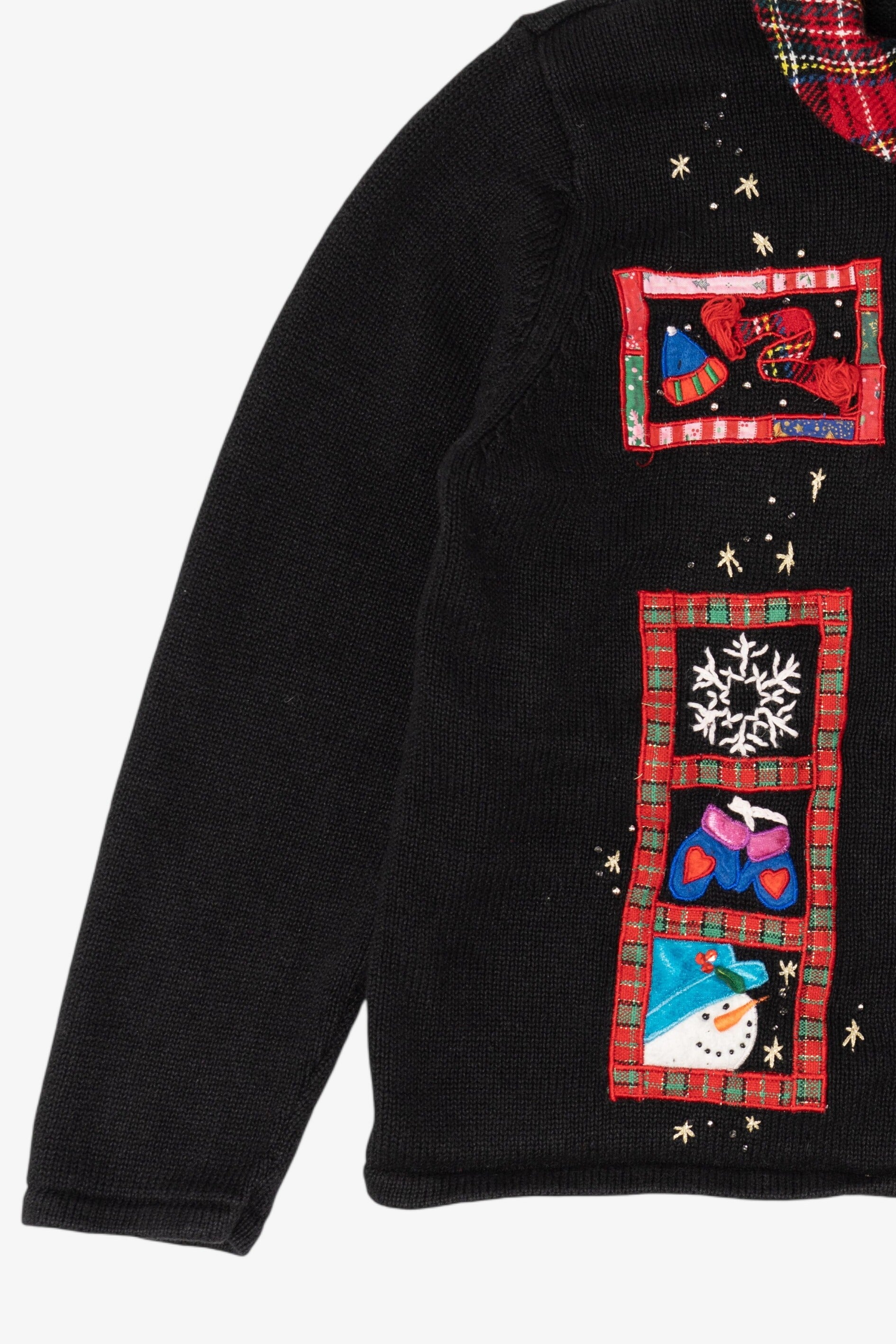 Vintage Black Hampshire Studio Snowmen Ugly Christmas Cardigan (1990s)