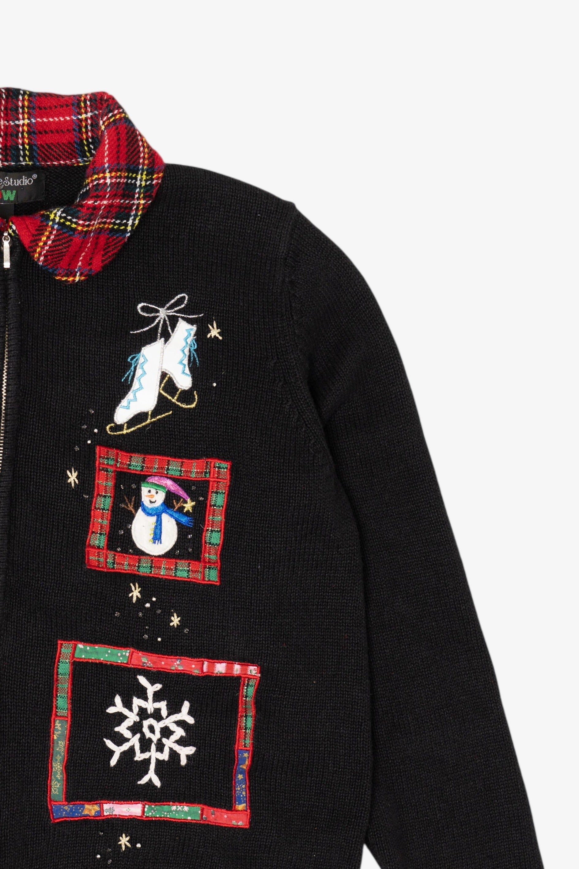 Vintage Black Hampshire Studio Snowmen Ugly Christmas Cardigan (1990s)