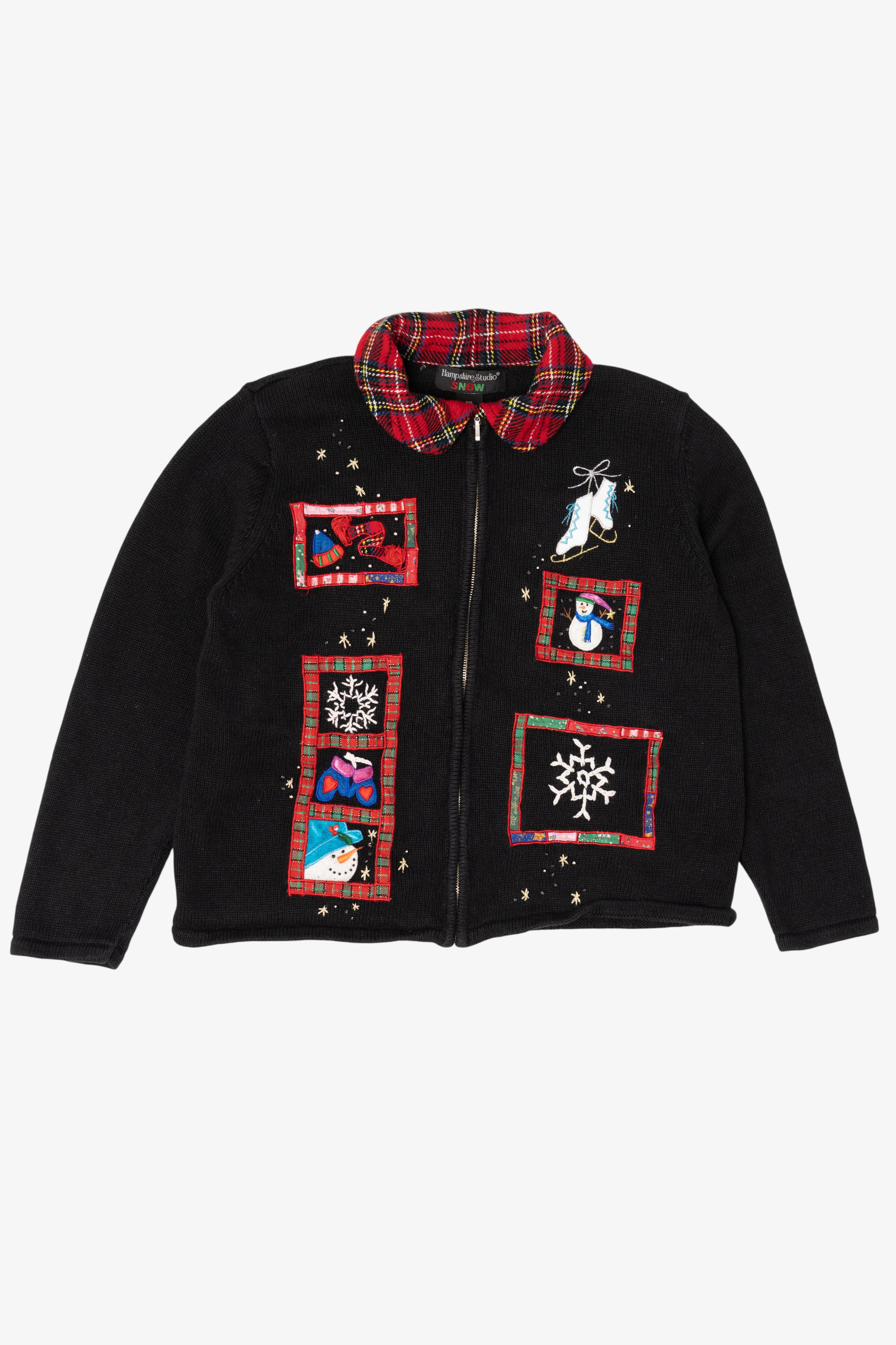 Vintage Black Hampshire Studio Snowmen Ugly Christmas Cardigan (1990s)