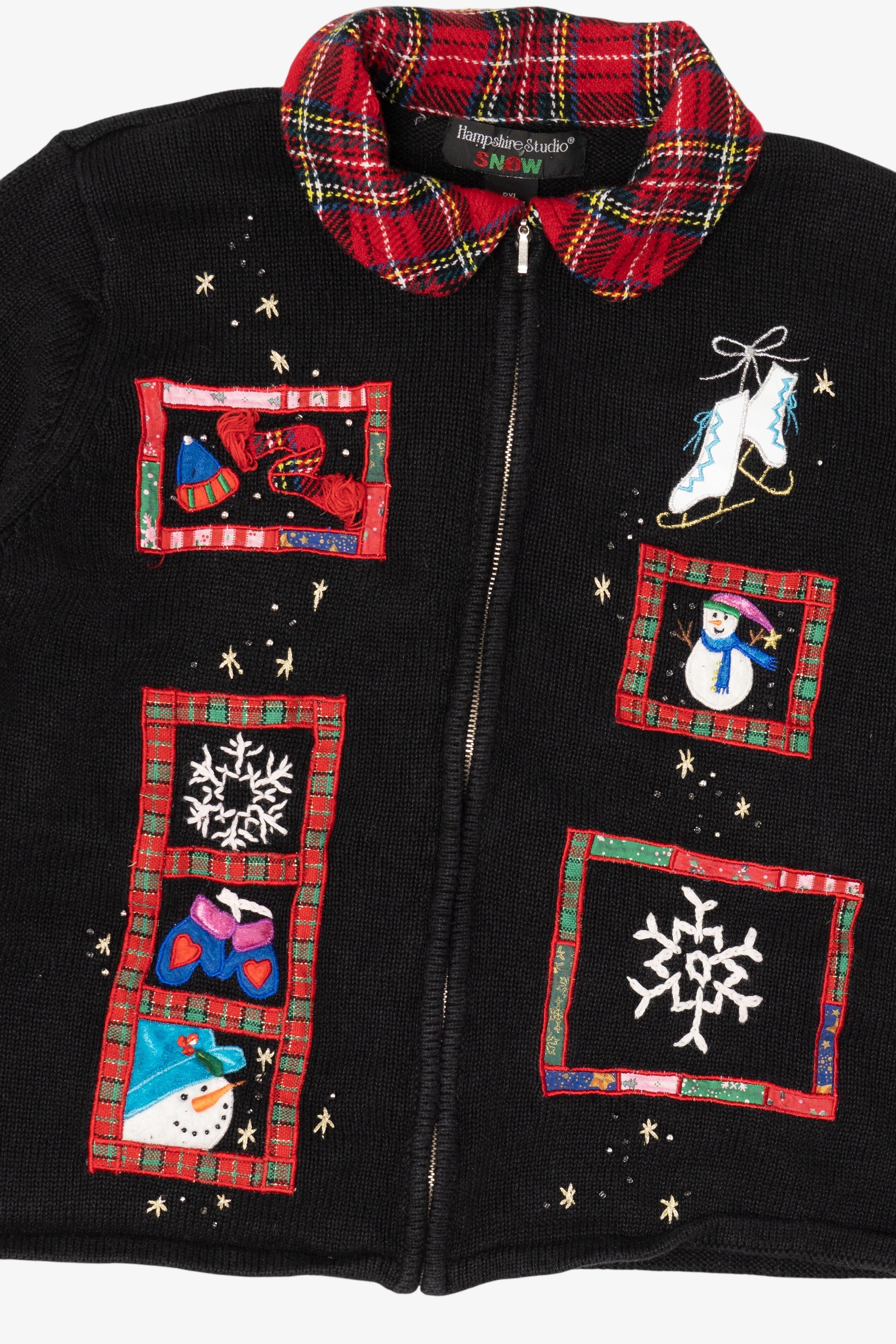 Vintage Black Hampshire Studio Snowmen Ugly Christmas Cardigan (1990s)