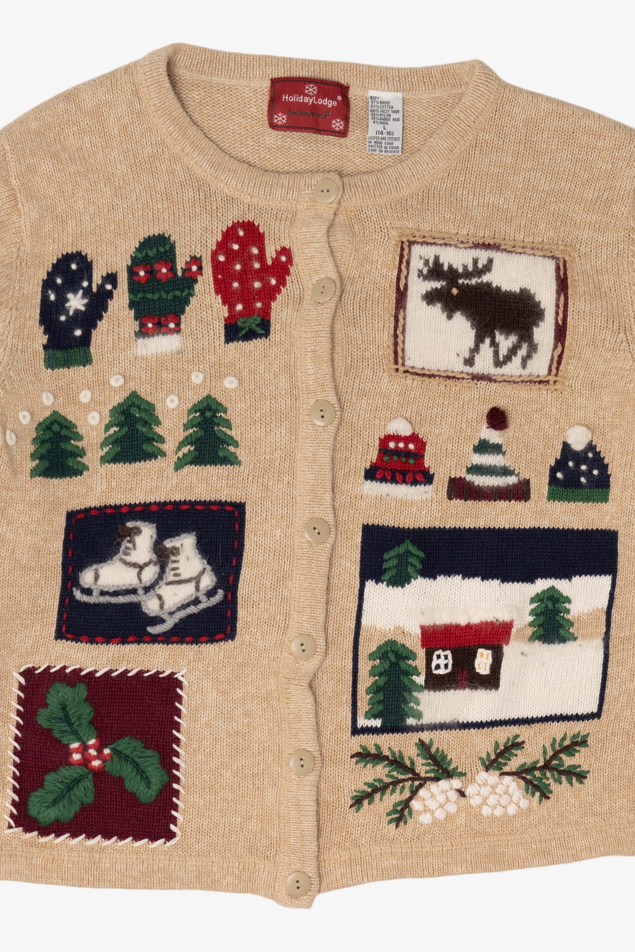 Vintage Beige Holiday Lodge Ugly Christmas Cardigan (2000s)