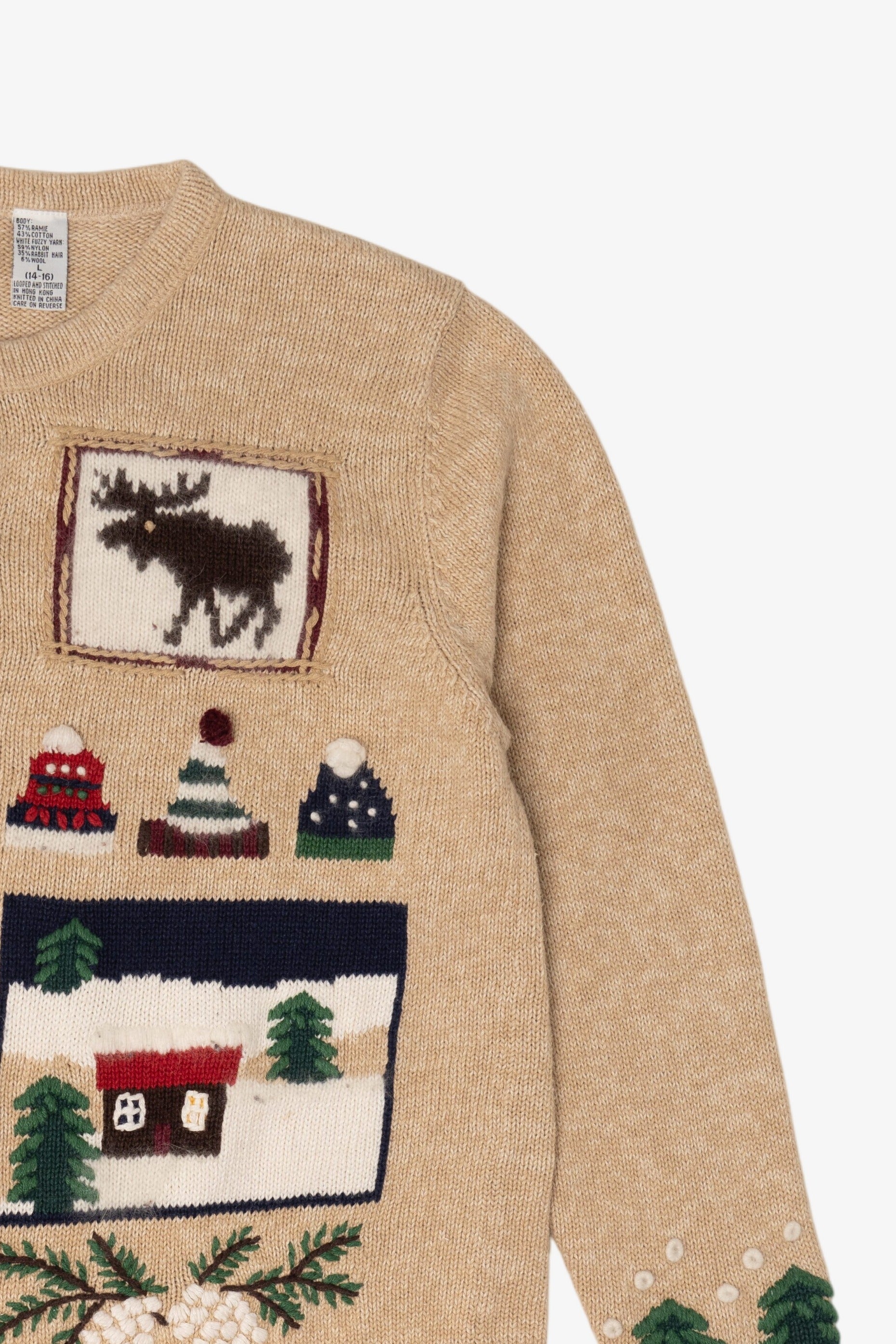 Vintage Beige Holiday Lodge Ugly Christmas Cardigan (2000s)