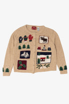 Vintage Beige Holiday Lodge Ugly Christmas Cardigan (2000s)