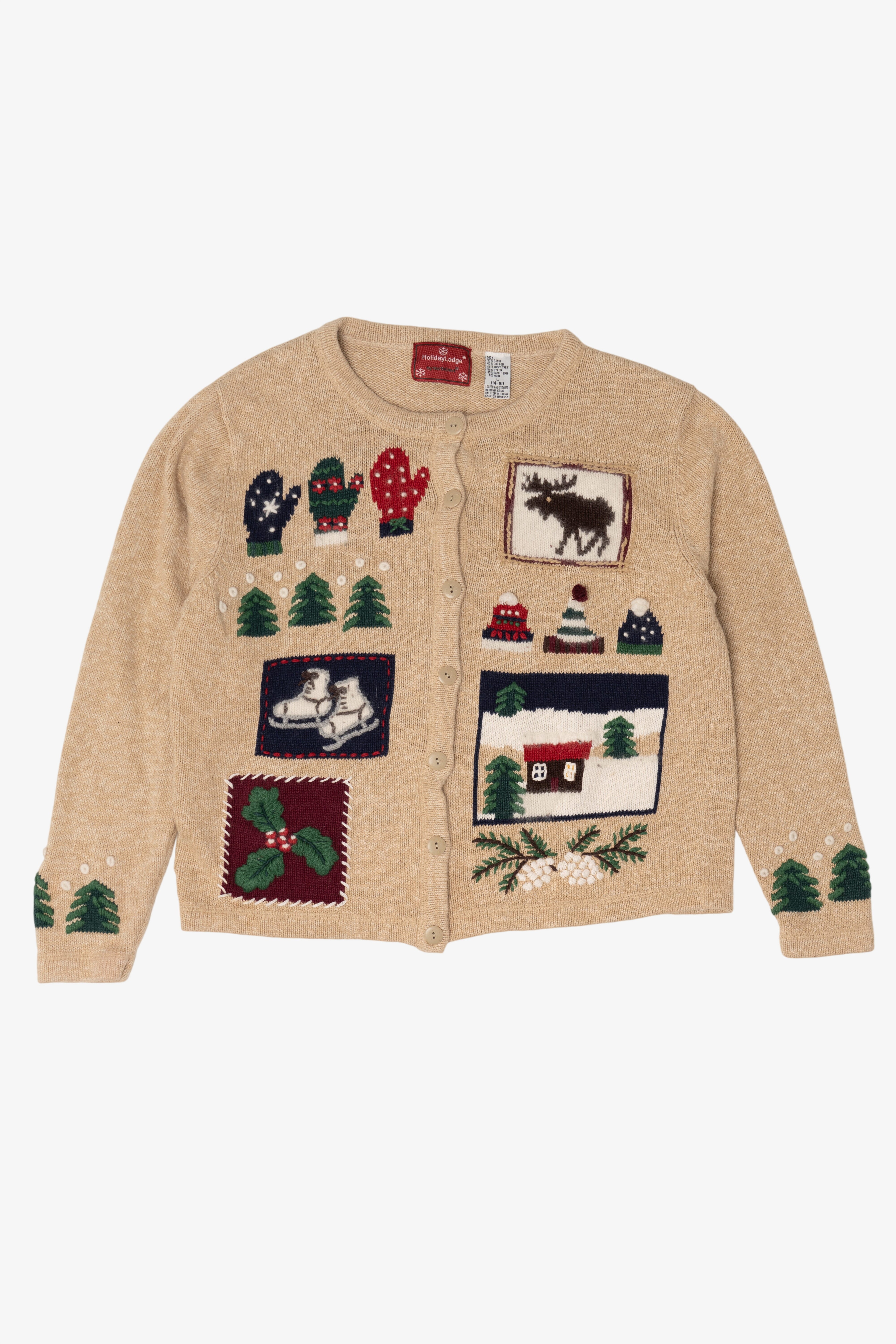 Vintage Beige Holiday Lodge Ugly Christmas Cardigan (2000s)
