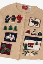 Vintage Beige Holiday Lodge Ugly Christmas Cardigan (2000s)