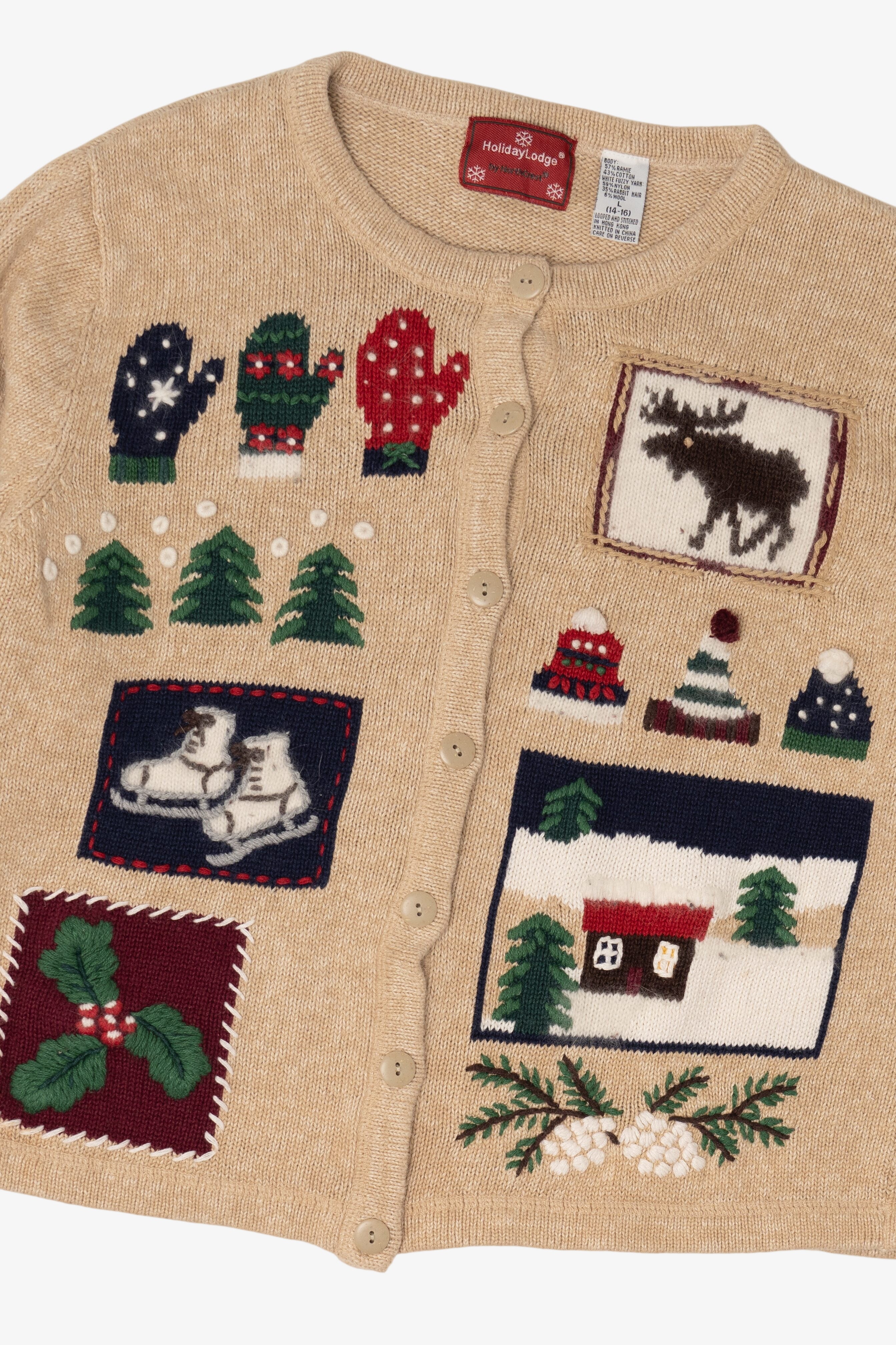 Vintage Beige Holiday Lodge Ugly Christmas Cardigan (2000s)