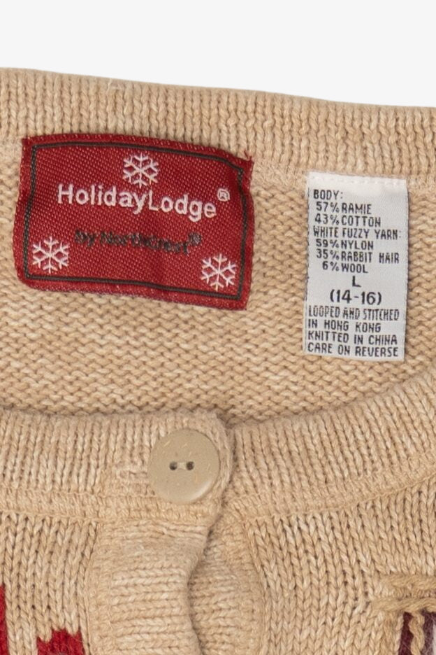 Vintage Beige Holiday Lodge Ugly Christmas Cardigan (2000s)