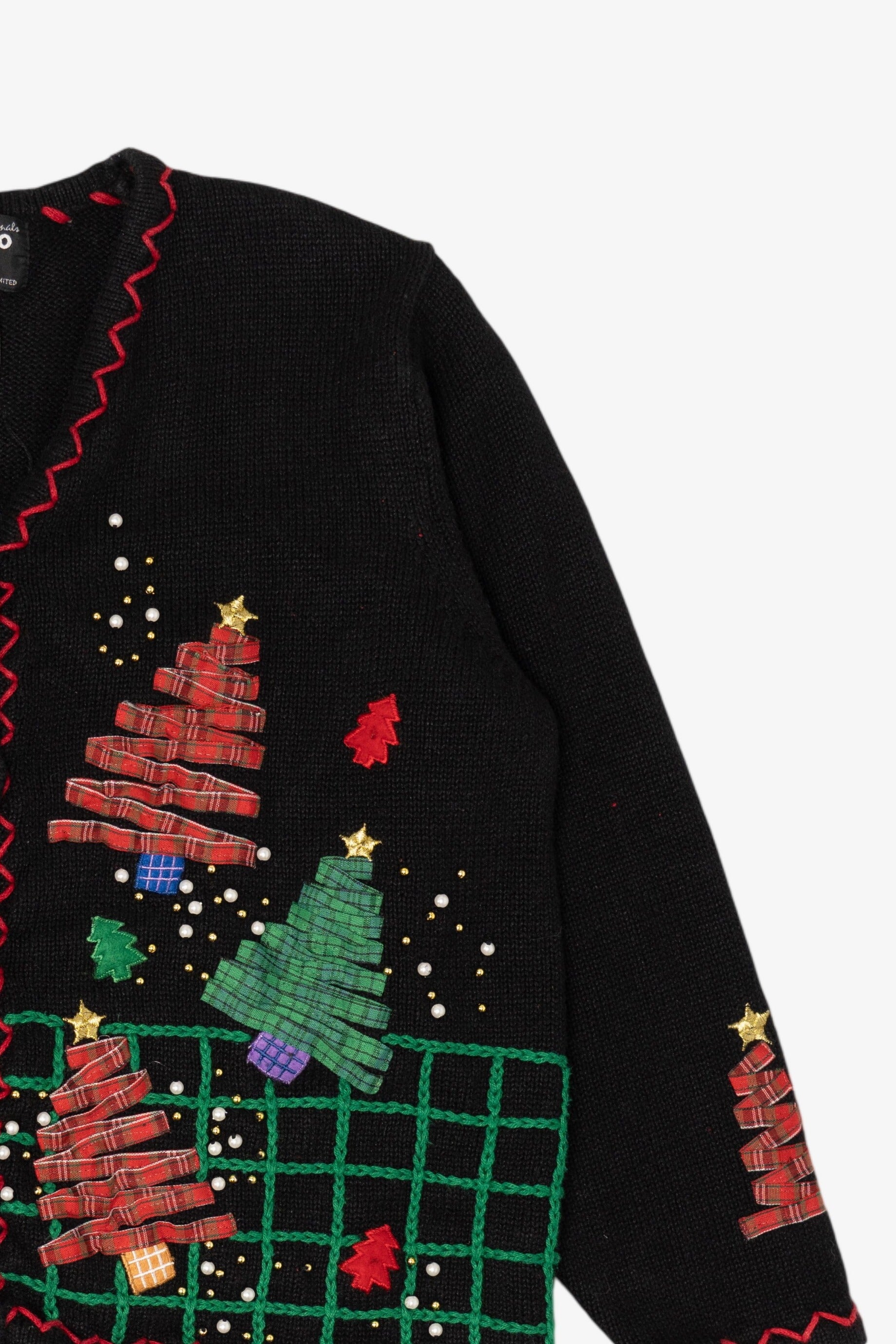 Vintage Black Designers Originals Studio Trees Christmas Cardigan (1990s)