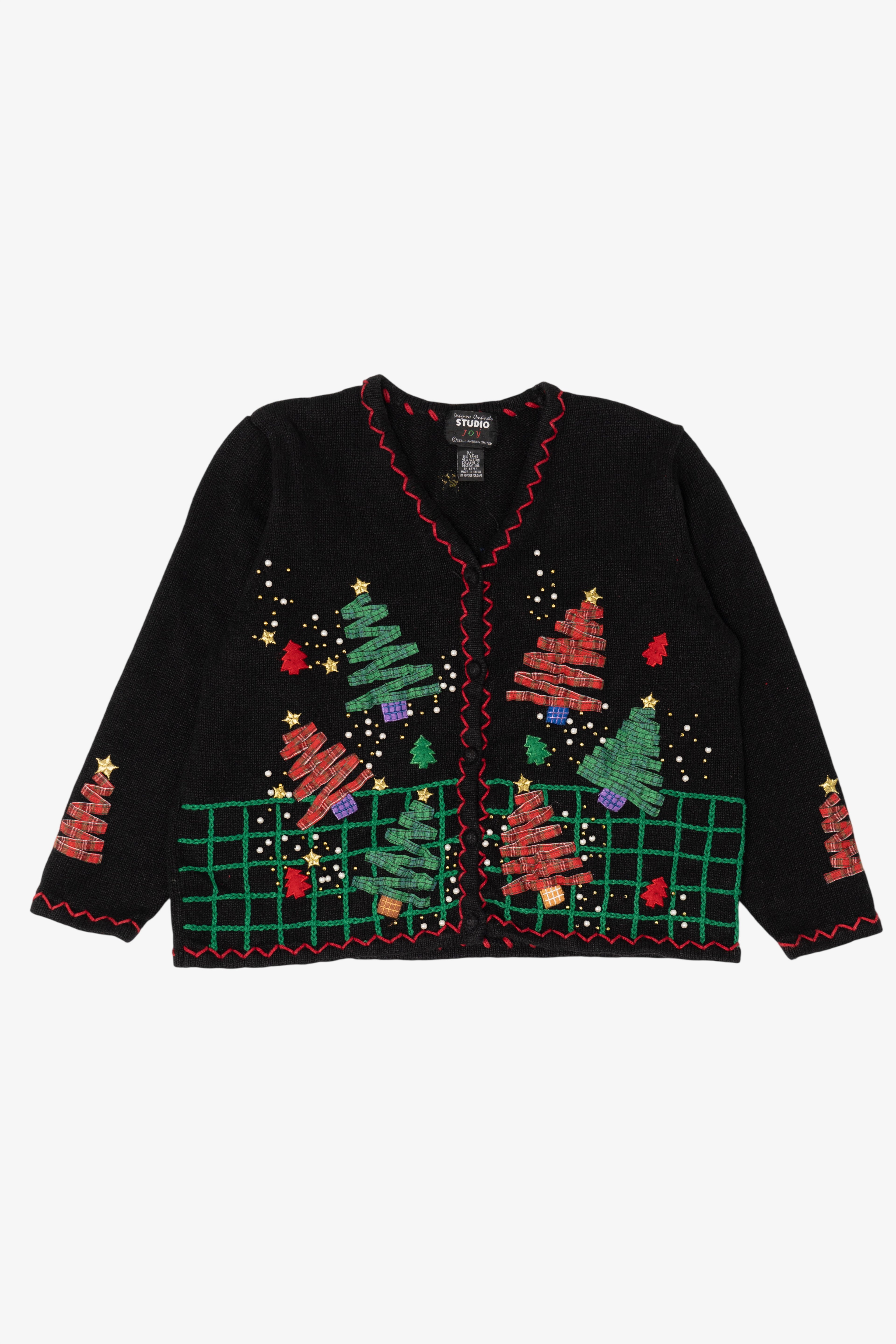 Vintage Black Designers Originals Studio Trees Christmas Cardigan (1990s)