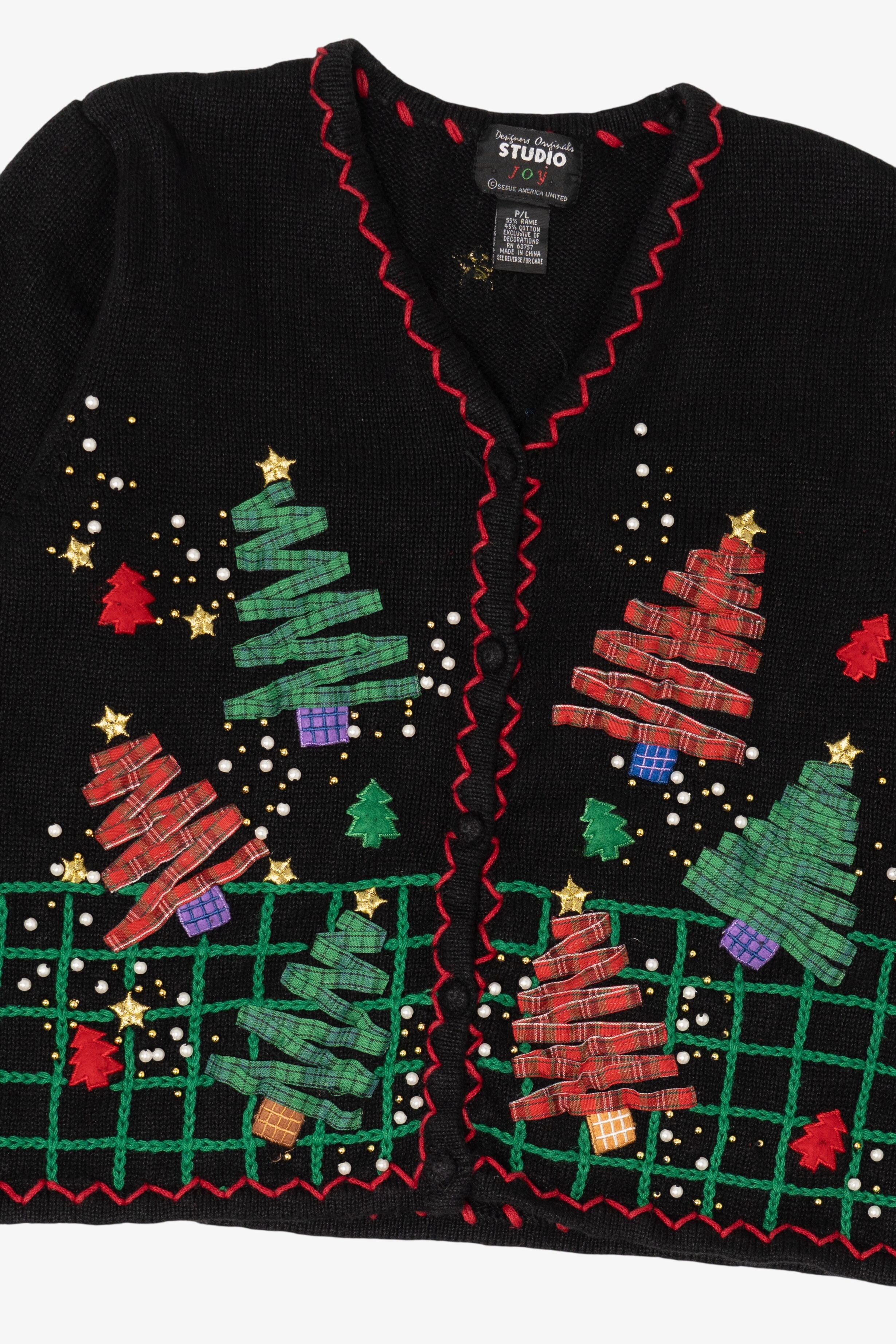 Vintage Black Designers Originals Studio Trees Christmas Cardigan (1990s)