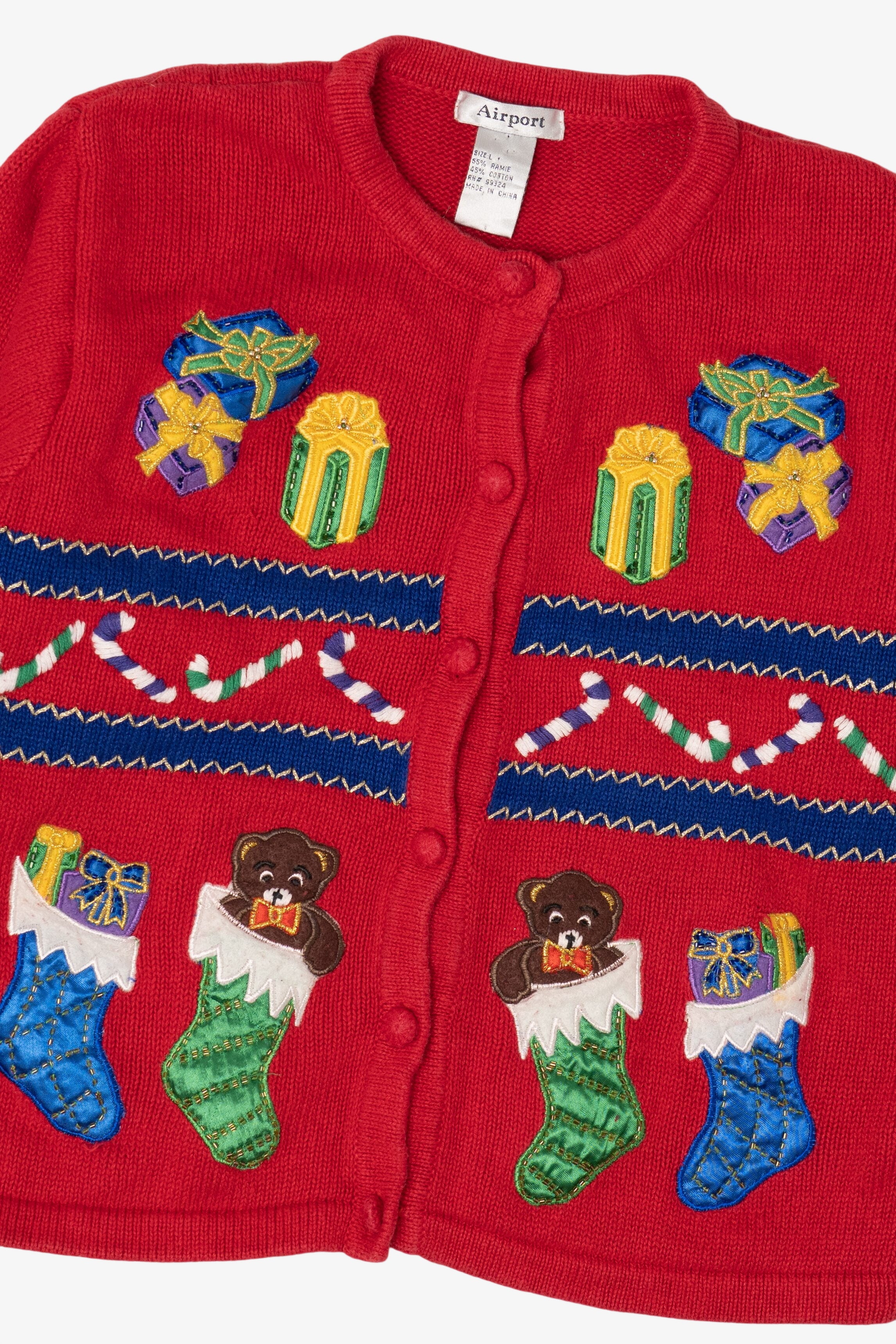 Vintage Red Airport Presents Ugly Christmas Cardigan (1990s)