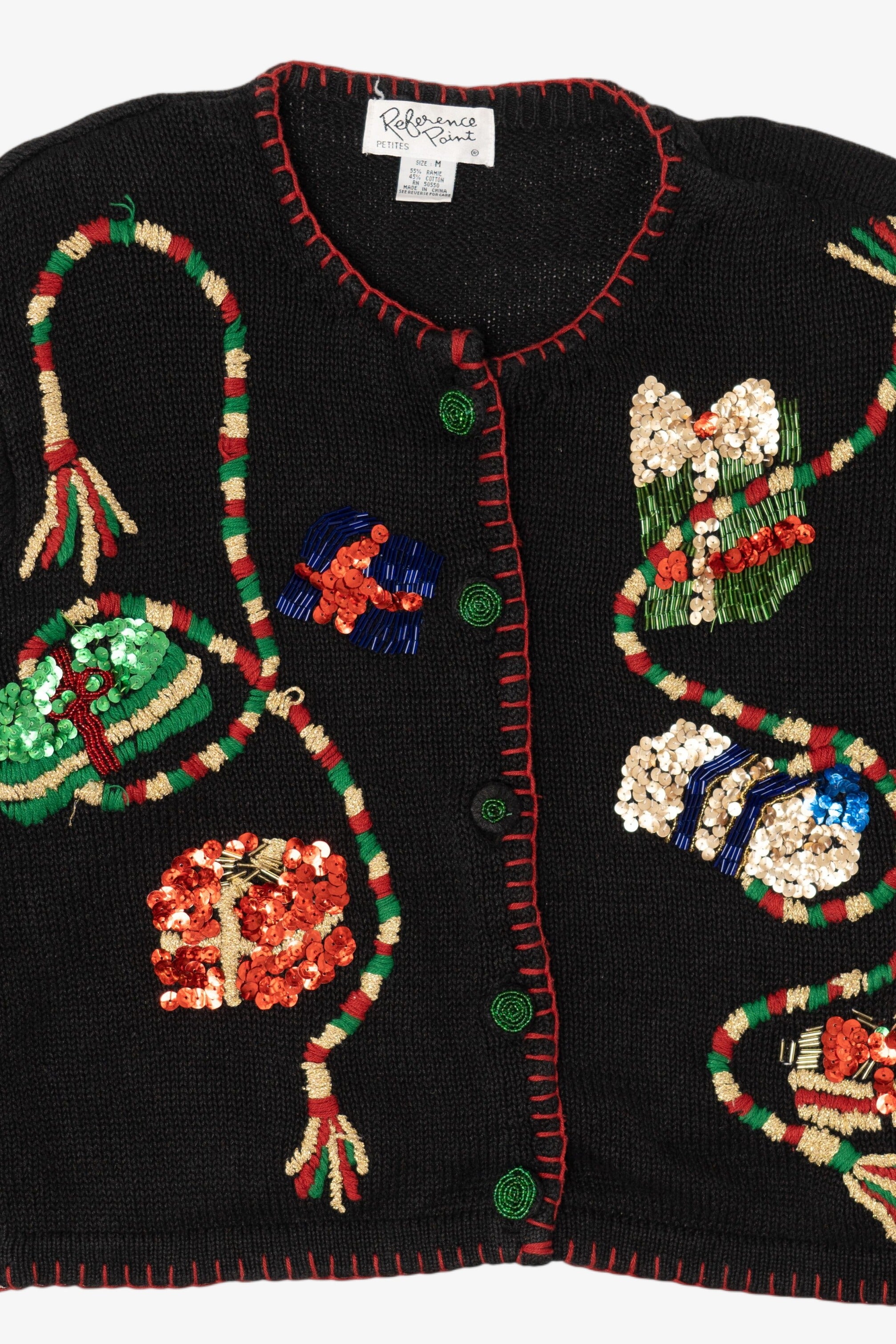 Vintage Black Reference Point Presents Ugly Christmas Cardigan (1990s)
