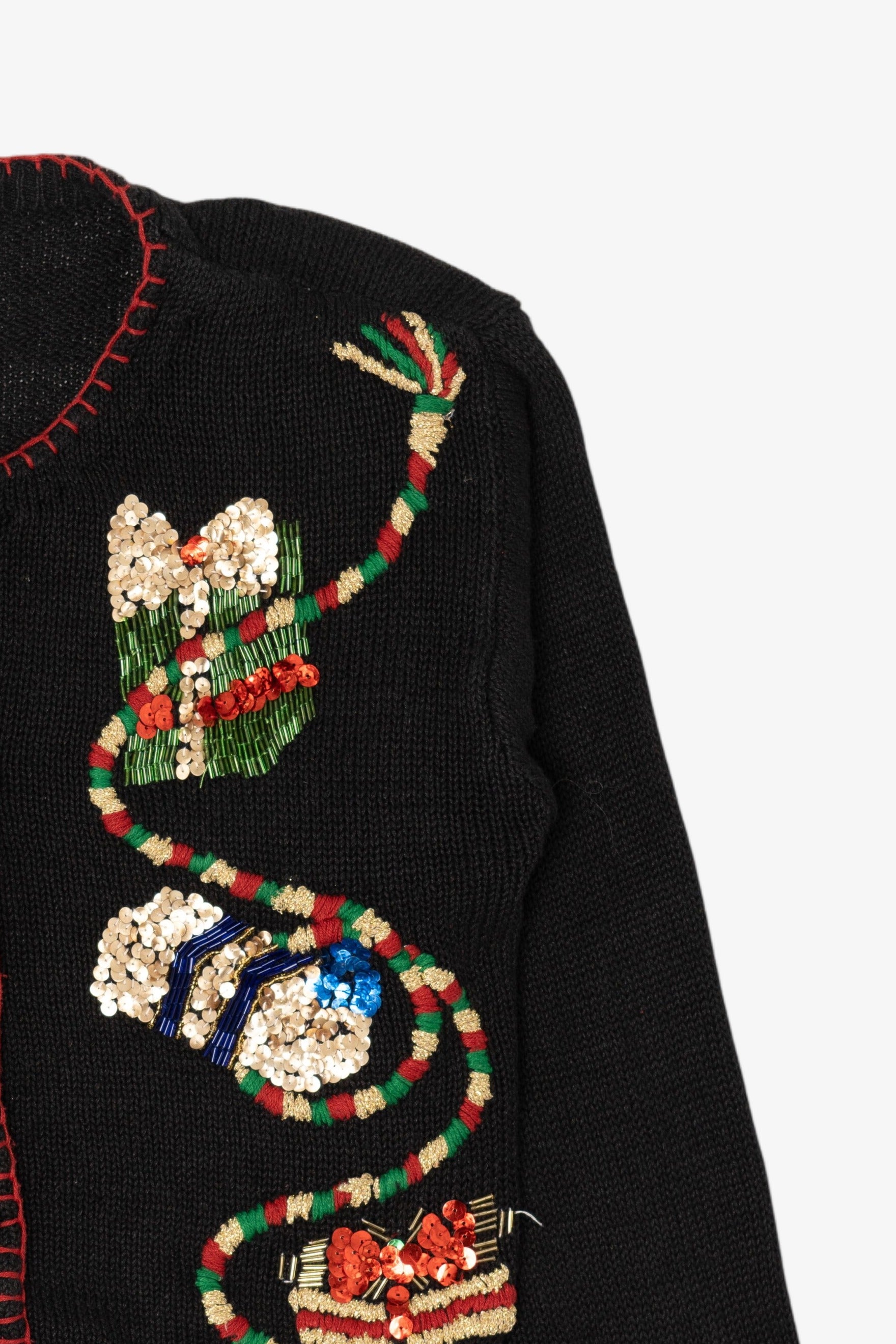 Vintage Black Reference Point Presents Ugly Christmas Cardigan (1990s)