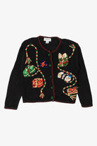 Vintage Black Reference Point Presents Ugly Christmas Cardigan (1990s)