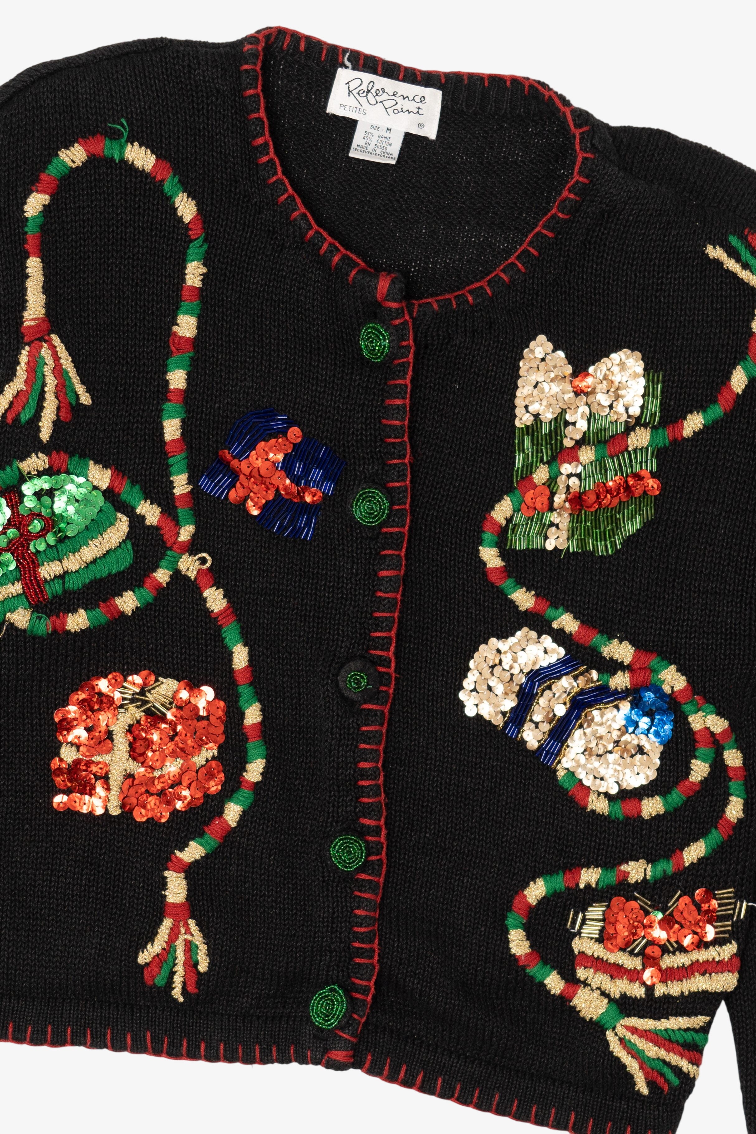 Vintage Black Reference Point Presents Ugly Christmas Cardigan (1990s)