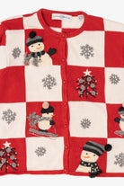 Vintage Red Checkered Marisa Christina Snowmen Ugly Christmas Cardigan (1990s)