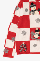 Vintage Red Checkered Marisa Christina Snowmen Ugly Christmas Cardigan (1990s)