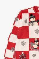 Vintage Red Checkered Marisa Christina Snowmen Ugly Christmas Cardigan (1990s)