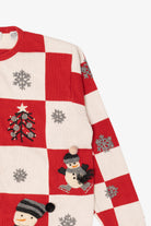 Vintage Red Checkered Marisa Christina Snowmen Ugly Christmas Cardigan (1990s)