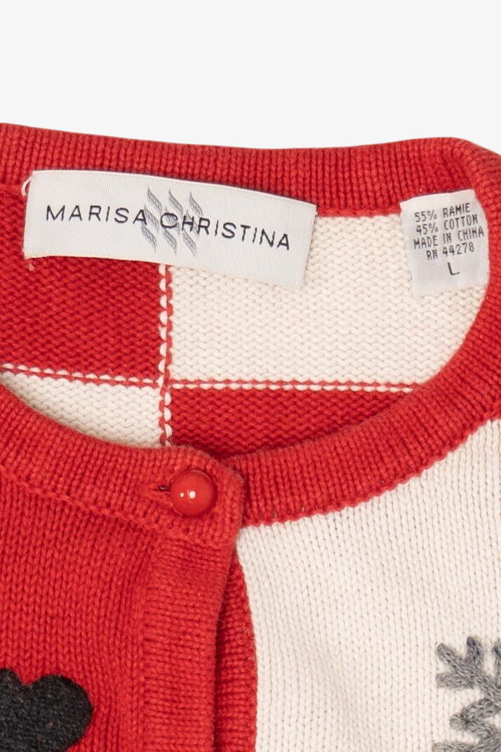 Vintage Red Checkered Marisa Christina Snowmen Ugly Christmas Cardigan (1990s)