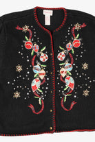 Vintage Black Crystal Kobe Ornaments Ugly Christmas Cardigan (1990s)