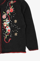 Vintage Black Crystal Kobe Ornaments Ugly Christmas Cardigan (1990s)