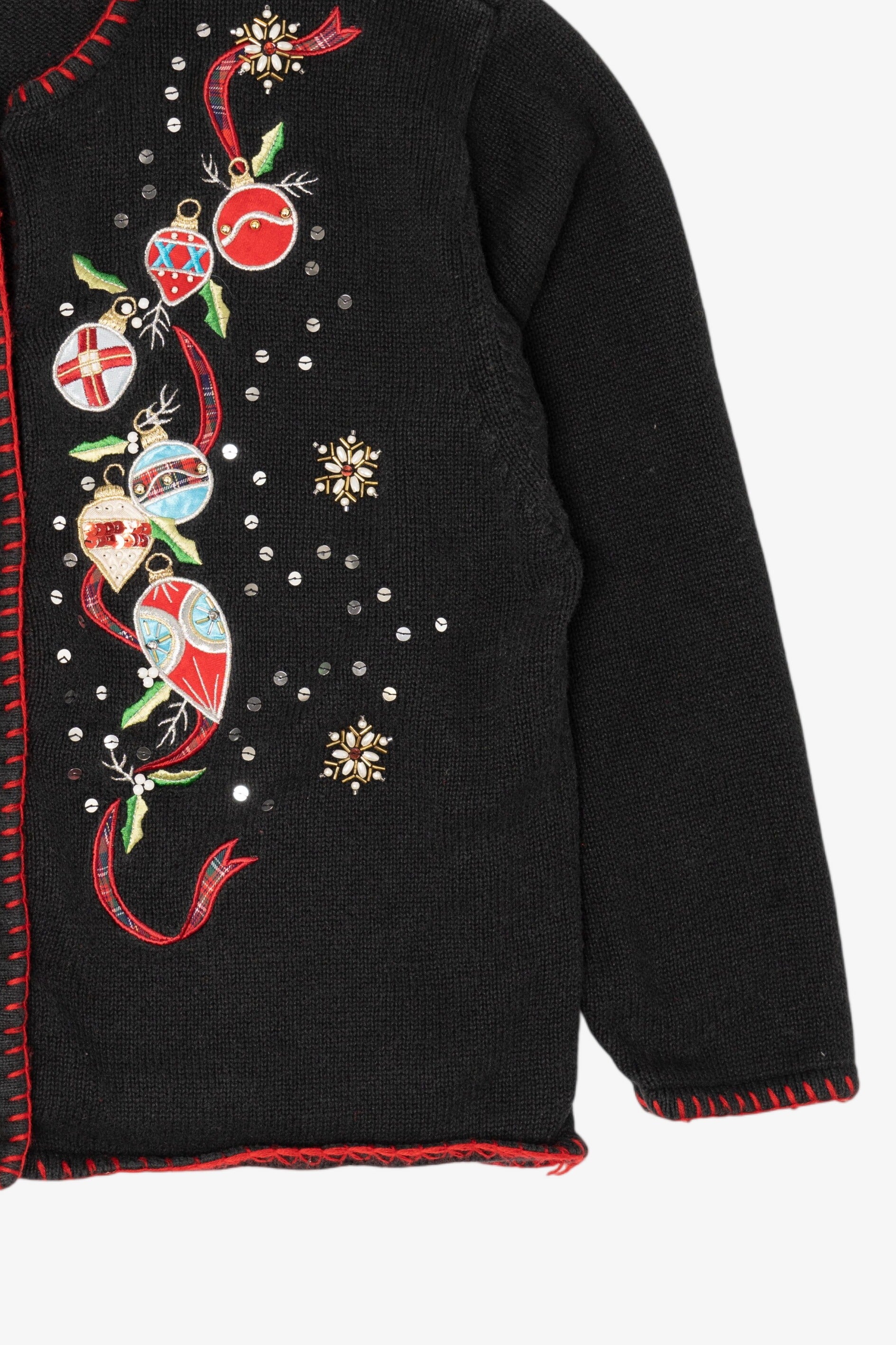 Vintage Black Crystal Kobe Ornaments Ugly Christmas Cardigan (1990s)