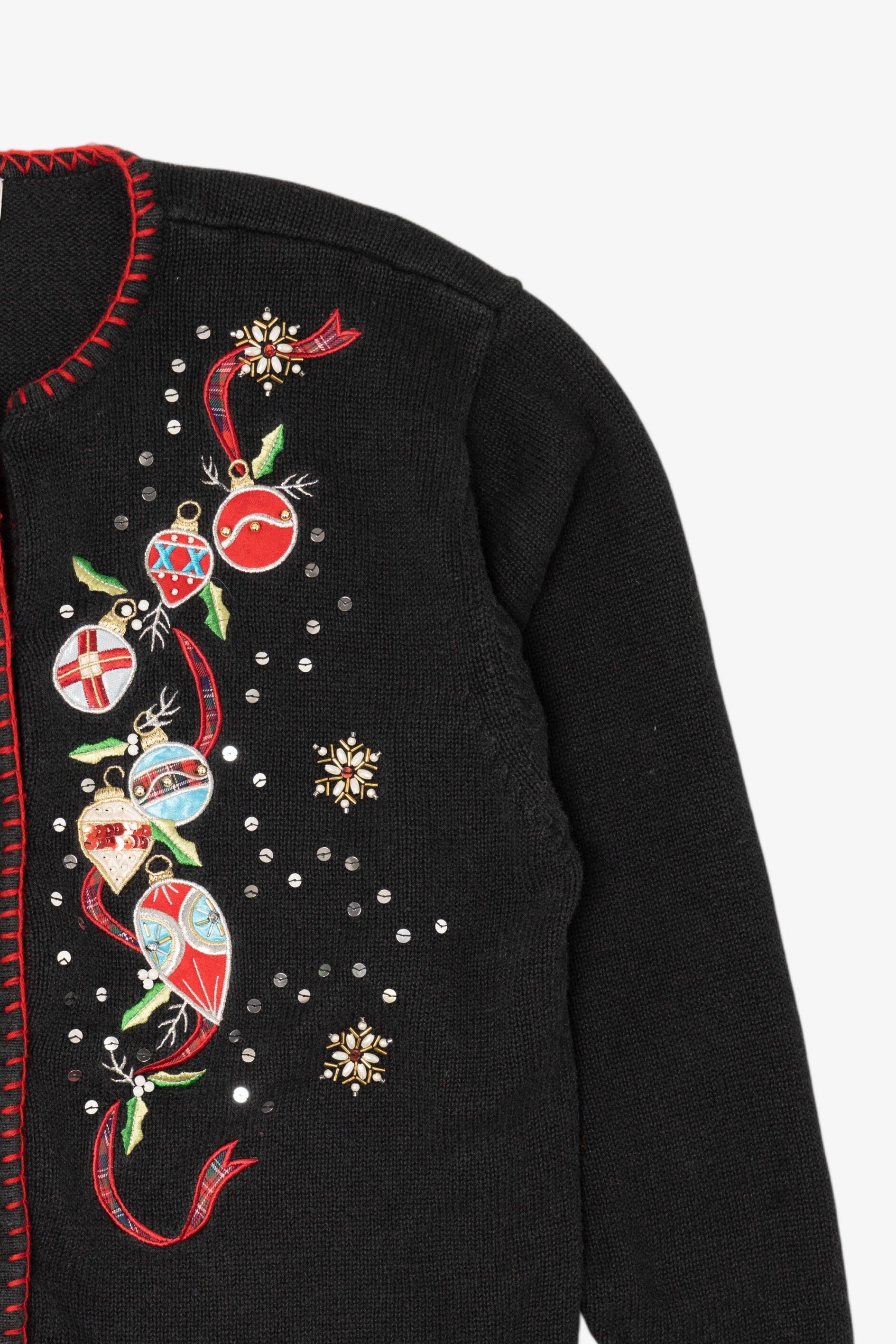 Vintage Black Crystal Kobe Ornaments Ugly Christmas Cardigan (1990s)