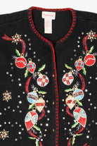 Vintage Black Crystal Kobe Ornaments Ugly Christmas Cardigan (1990s)