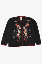 Vintage Black Crystal Kobe Ornaments Ugly Christmas Cardigan (1990s)