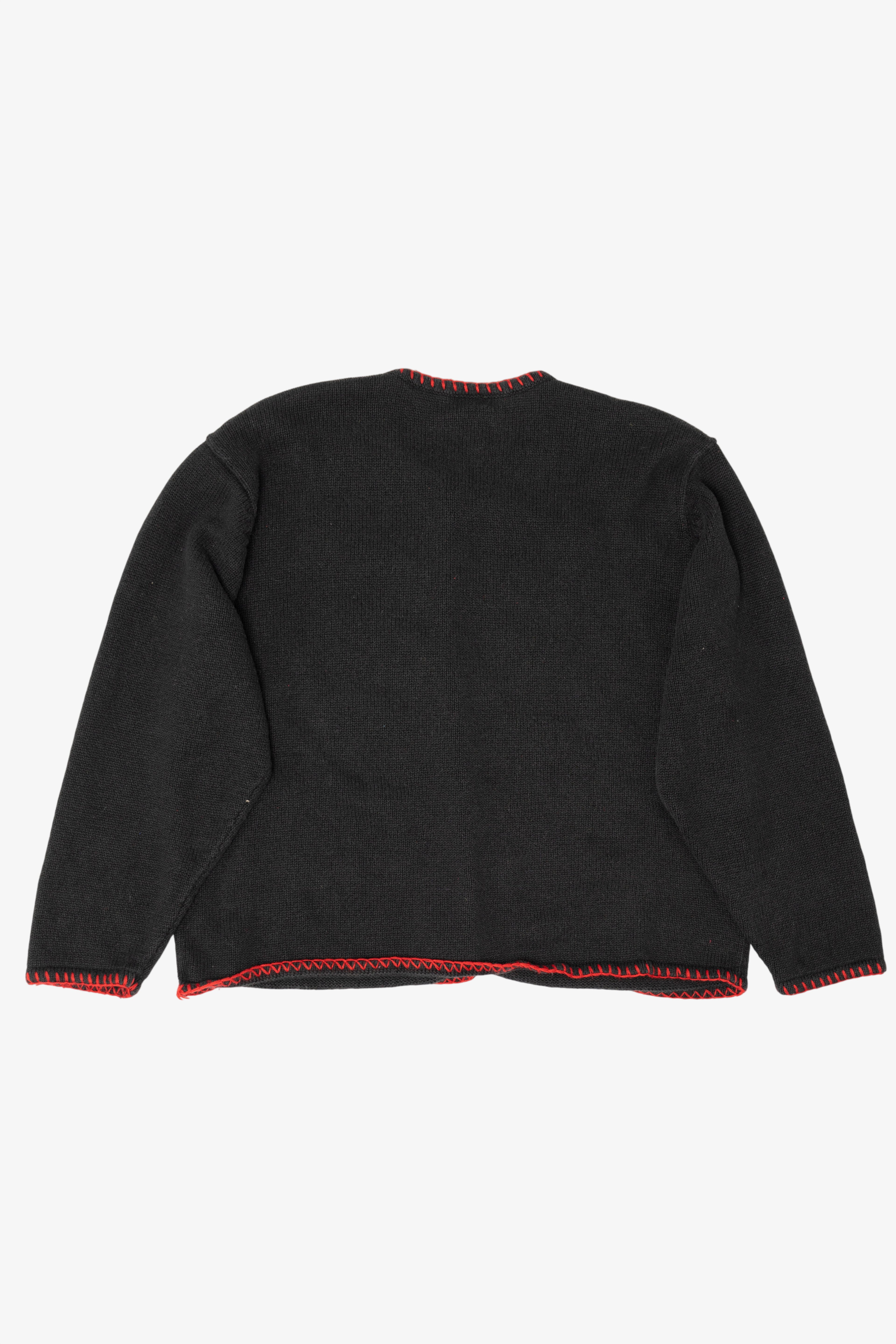 Vintage Black Crystal Kobe Ornaments Ugly Christmas Cardigan (1990s)