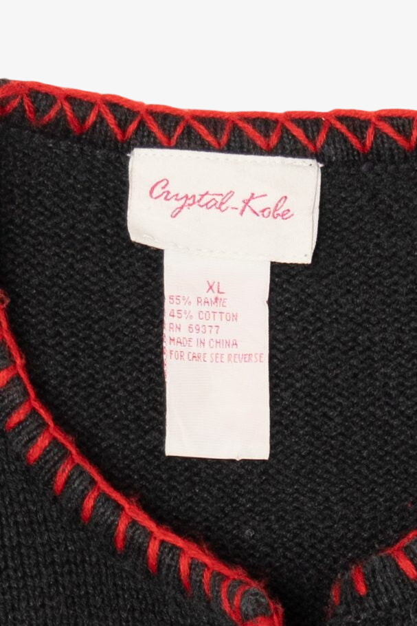 Vintage Black Crystal Kobe Ornaments Ugly Christmas Cardigan (1990s)