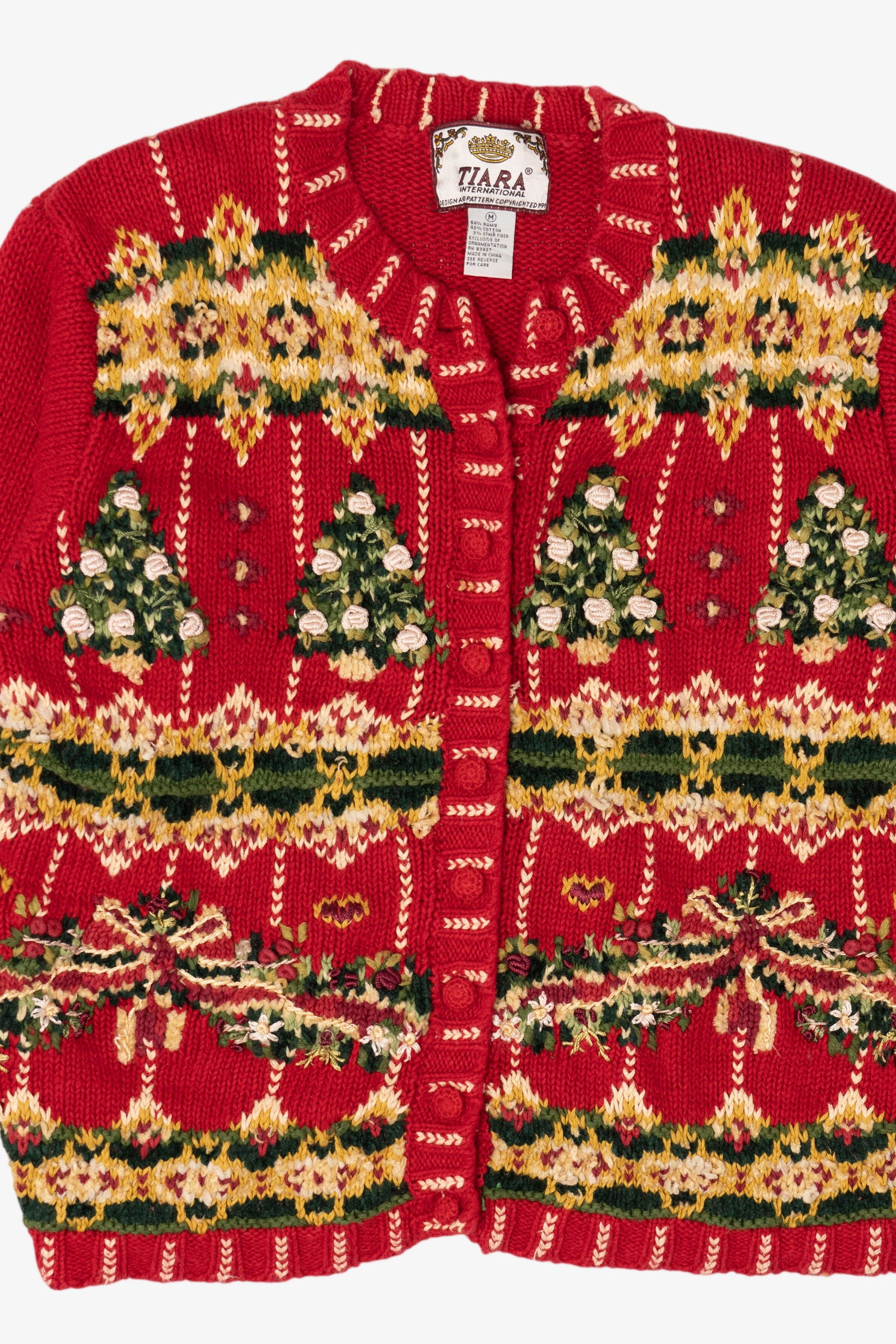 Vintage Red Tiara Trees Ugly Christmas Cardigan (1990s)